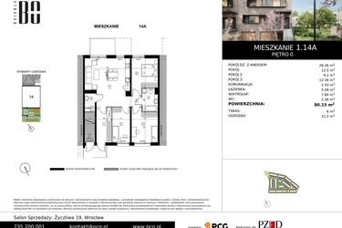 Rzut - Mieszkanie na sprzedaż 4 pokoje o powierzchni 80,15 m² - numer 1.14A w Osiedle Bo