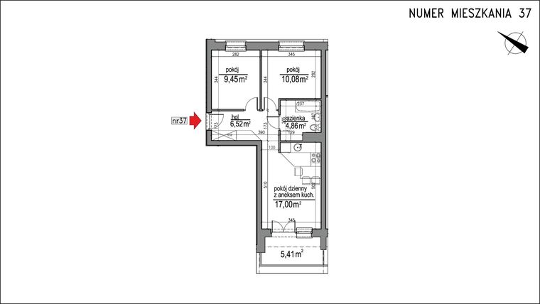 Rzut - Mieszkanie na sprzedaż 3 pokoje o powierzchni 47,91 m² - numer 3m.37 w Osiedle Rytm etap 2