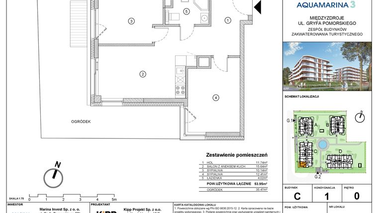 Rzut - Mieszkanie na sprzedaż 3 pokoje o powierzchni 53,95 m² - numer C1.08 w Aquamarina 3