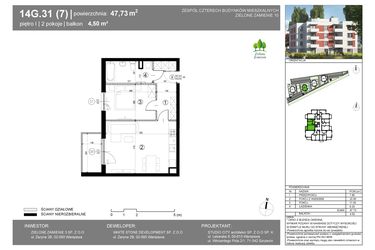 Rzut - Mieszkanie na sprzedaż 2 pokoje o powierzchni 47,73 m² - numer 14G.31 w Zielone Zamienie X