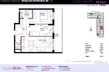 Rzut - Mieszkanie na sprzedaż 3 pokoje o powierzchni 59,54 m² - numer 13 w Wojciechowska Square
