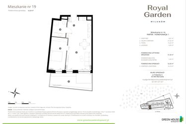 Rzut - Mieszkanie na sprzedaż 2 pokoje o powierzchni 51,5 m² - numer M.19 w Royal Garden Wilanów