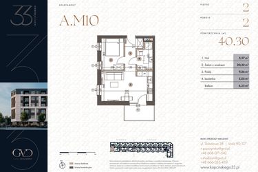 Rzut - Mieszkanie na sprzedaż 2 pokoje o powierzchni 40,3 m² - numer A.M10 w Kopcińskiego 33