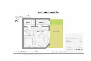 Rzut - Mieszkanie na sprzedaż 1 pokój o powierzchni 40,46 m² - numer 0.1 w Villa Książąt Pomorskich