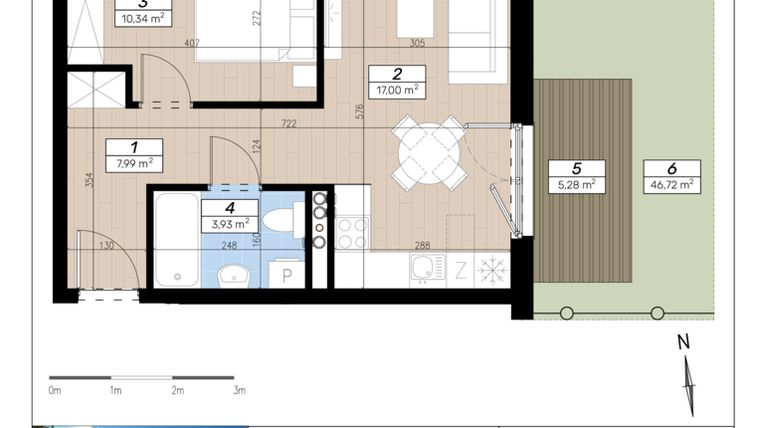 Rzut - Mieszkanie na sprzedaż 2 pokoje o powierzchni 39,26 m² - numer E/0/1 w Limone