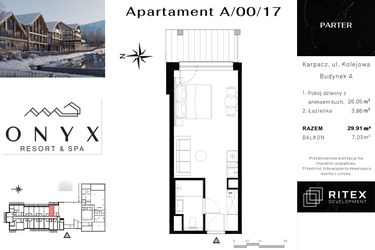 Rzut - Mieszkanie na sprzedaż 1 pokój o powierzchni 30,09 m² - numer NR 0.A17 w Onyx Resort & Spa