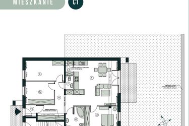 Rzut - Mieszkanie na sprzedaż 4 pokoje o powierzchni 95,21 m² - numer C1 w Aleja Wiśniowa Pogórze