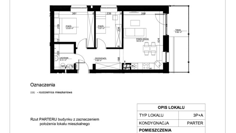 Rzut - Mieszkanie na sprzedaż 3 pokoje o powierzchni 48,21 m² - numer 1 w Esperanto Park etap II