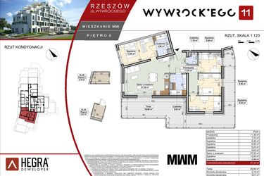 Rzut - Mieszkanie na sprzedaż 5 pokoi o powierzchni 91,3 m² - numer M56 w Apartamenty Wywrockiego 11