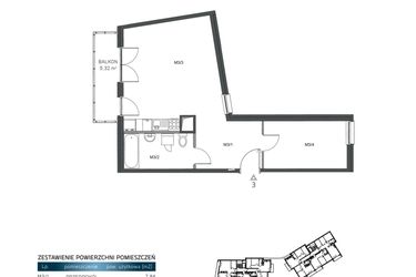 Rzut - Mieszkanie na sprzedaż 2 pokoje o powierzchni 49,02 m² - numer 3 w Wzgórze Krzemionki II