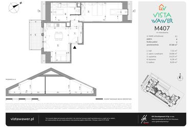 Rzut - Mieszkanie na sprzedaż 2 pokoje o powierzchni 47,89 m² - numer M407 w Vista Wawer