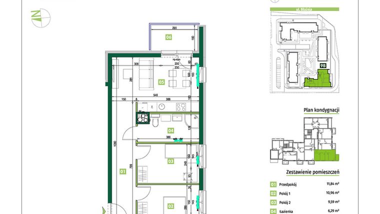 Rzut - Mieszkanie na sprzedaż 3 pokoje o powierzchni 56,25 m² - numer 9B.19 w Zielona Przystań etap III