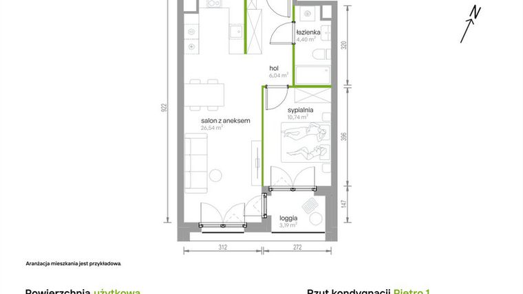 Rzut - Mieszkanie na sprzedaż 2 pokoje o powierzchni 47,72 m² - numer 1/A/01 w Kijowska Vita