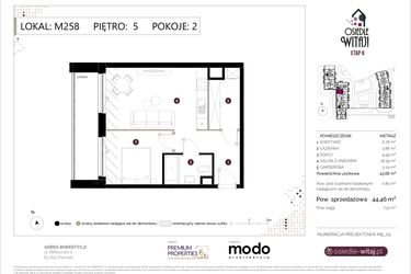 Rzut - Mieszkanie na sprzedaż 2 pokoje o powierzchni 44,46 m² - numer M258 w Osiedle Witaj etap II