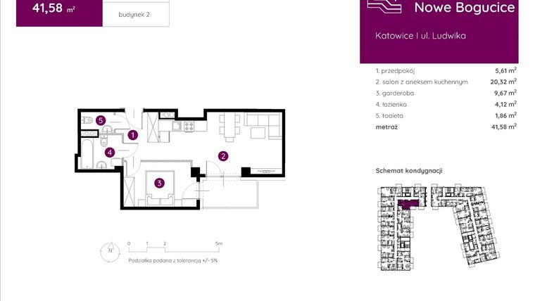 Rzut - Mieszkanie na sprzedaż 1 pokój o powierzchni 41,67 m² - numer 2.A.1.02 w Murapol Nowe Bogucice