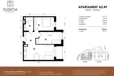 Rzut - Mieszkanie na sprzedaż 3 pokoje o powierzchni 54,02 m² - numer A 2.49 w Apartamenty Sudetia