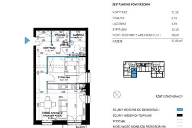 Rzut - Mieszkanie na sprzedaż 2 pokoje o powierzchni 51,66 m² - numer 21 w Comfort Corner