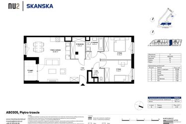 Rzut - Mieszkanie na sprzedaż 3 pokoje o powierzchni 75,59 m² - numer AB0305 w NU2 Warszawa Wola