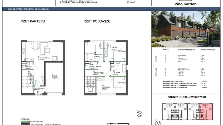 Rzut - Dom na sprzedaż 4 pokoje o powierzchni 120,02 m² - numer D w Pino Garden 1