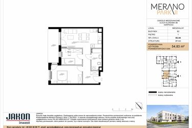 Rzut - Mieszkanie na sprzedaż 3 pokoje o powierzchni 54,83 m² - numer B2.A6 w Merano Park II