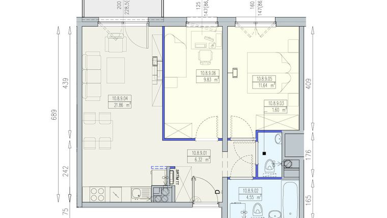 Rzut - Mieszkanie na sprzedaż 3 pokoje o powierzchni 55,8 m² - numer K2 10/8/9/3a w Południk 17 - budynek K2