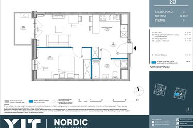 Rzut - Mieszkanie na sprzedaż 2 pokoje o powierzchni 42,63 m² - numer 80 w Nordic Górka Narodowa