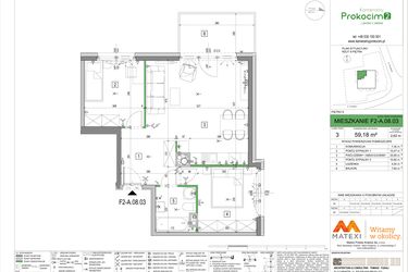 Rzut - Mieszkanie na sprzedaż 3 pokoje o powierzchni 59,08 m² - numer F2-A.08.03 w Kameralny Prokocim 2