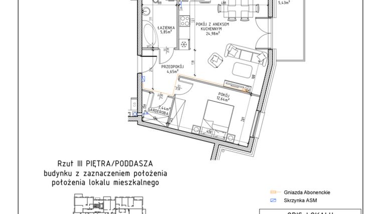Rzut - Mieszkanie na sprzedaż 2 pokoje o powierzchni 50,56 m² - numer 35 w Osiedle Sady bud. E4