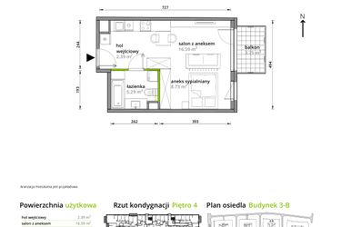 Rzut - Mieszkanie na sprzedaż 1 pokój o powierzchni 33 m² - numer B/041 w Aleje Praskie