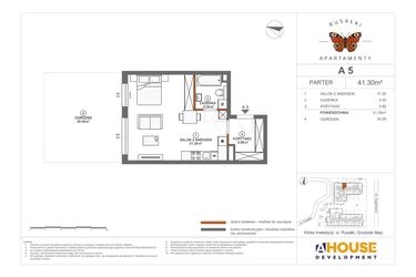 Rzut - Mieszkanie na sprzedaż 1 pokój o powierzchni 41,3 m² - numer A5 w Apartamenty Rusałki