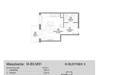 Rzut - Mieszkanie na sprzedaż 1 pokój o powierzchni 29,36 m² - numer III-B3.M31 w Strefa Cegielnia 3