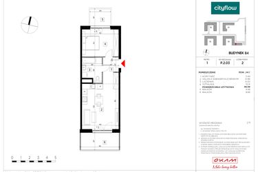 Rzut - Mieszkanie na sprzedaż 2 pokoje o powierzchni 46,59 m² - numer P.2.03 w CityFlow etap II