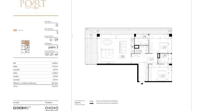 Rzut - Mieszkanie na sprzedaż 3 pokoje o powierzchni 101,01 m² - numer G_9 w Warmiński Port etap V