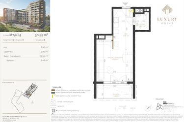 Rzut - Mieszkanie na sprzedaż 1 pokój o powierzchni 30,99 m² - numer M7/KL3 w LUXURY POINT
