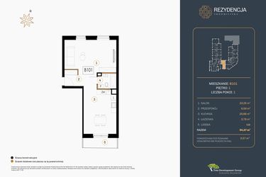 Rzut - Mieszkanie na sprzedaż 1 pokój o powierzchni 54,27 m² - numer B.101 w Rezydencja Śródmiejska