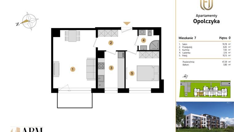 Rzut - Mieszkanie na sprzedaż 2 pokoje o powierzchni 47,39 m² - numer M7 w Apartamenty Opolczyka