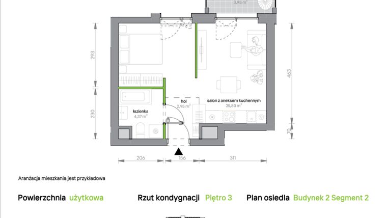Rzut - Mieszkanie na sprzedaż 1 pokój o powierzchni 33,12 m² - numer 2.3.M12 w Morska Vita