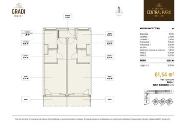 Rzut - Mieszkanie na sprzedaż 2 pokoje o powierzchni 61,54 m² - numer 12.92 w Apartamenty Central Park Wrocław
