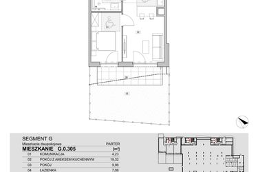 Rzut - Mieszkanie na sprzedaż 2 pokoje o powierzchni 40,61 m² - numer G.0.305 w ATAL Unii Lubelskiej