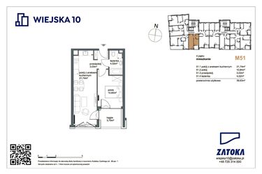 Rzut - Mieszkanie na sprzedaż 2 pokoje o powierzchni 39,63 m² - numer M51 w Wiejska 10