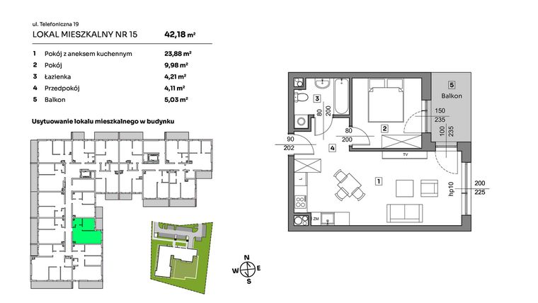 Rzut - Mieszkanie na sprzedaż 2 pokoje o powierzchni 42,18 m² - numer 15 w Nova Radiostacja