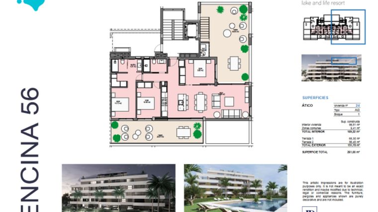 Rzut - Mieszkanie na sprzedaż 3 pokoje o powierzchni 99 m² - numer 24 w Santa Rosalía - Murcia