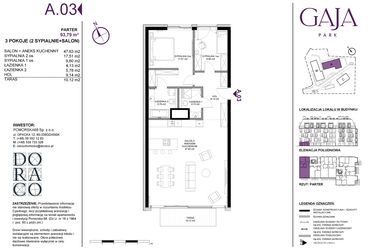 Rzut - Mieszkanie na sprzedaż 3 pokoje o powierzchni 93,79 m² - numer A.03 w Gaja Park