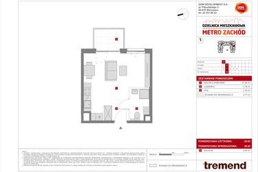Rzut - Mieszkanie na sprzedaż 1 pokój o powierzchni 28,82 m² - numer C.56 w Dzielnica Mieszkaniowa Metro Zachód - etap 8.1