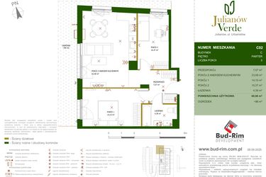 Rzut - Mieszkanie na sprzedaż 3 pokoje o powierzchni 60,06 m² - numer 2 w Julianów Verde