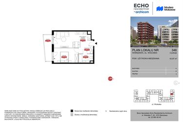 Rzut - Mieszkanie na sprzedaż 2 pokoje o powierzchni 43,97 m² - numer A.346 w Modern Mokotów