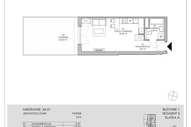 Rzut - Mieszkanie na sprzedaż 1 pokój o powierzchni 32,85 m² - numer 3A.01 w Skwer Harmonia II