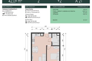 Rzut - Mieszkanie na sprzedaż 2 pokoje o powierzchni 42,09 m² - numer 21 w Osiedle City Park