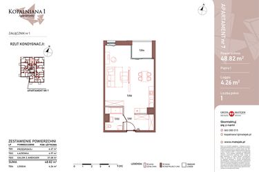 Rzut - Mieszkanie na sprzedaż 1 pokój o powierzchni 48,82 m² - numer 7 w Kopalniana