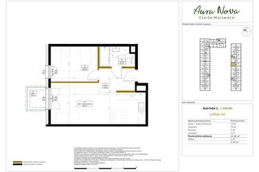 Rzut - Mieszkanie na sprzedaż 2 pokoje o powierzchni 43,66 m² - numer 43 w Aura Nova etap II